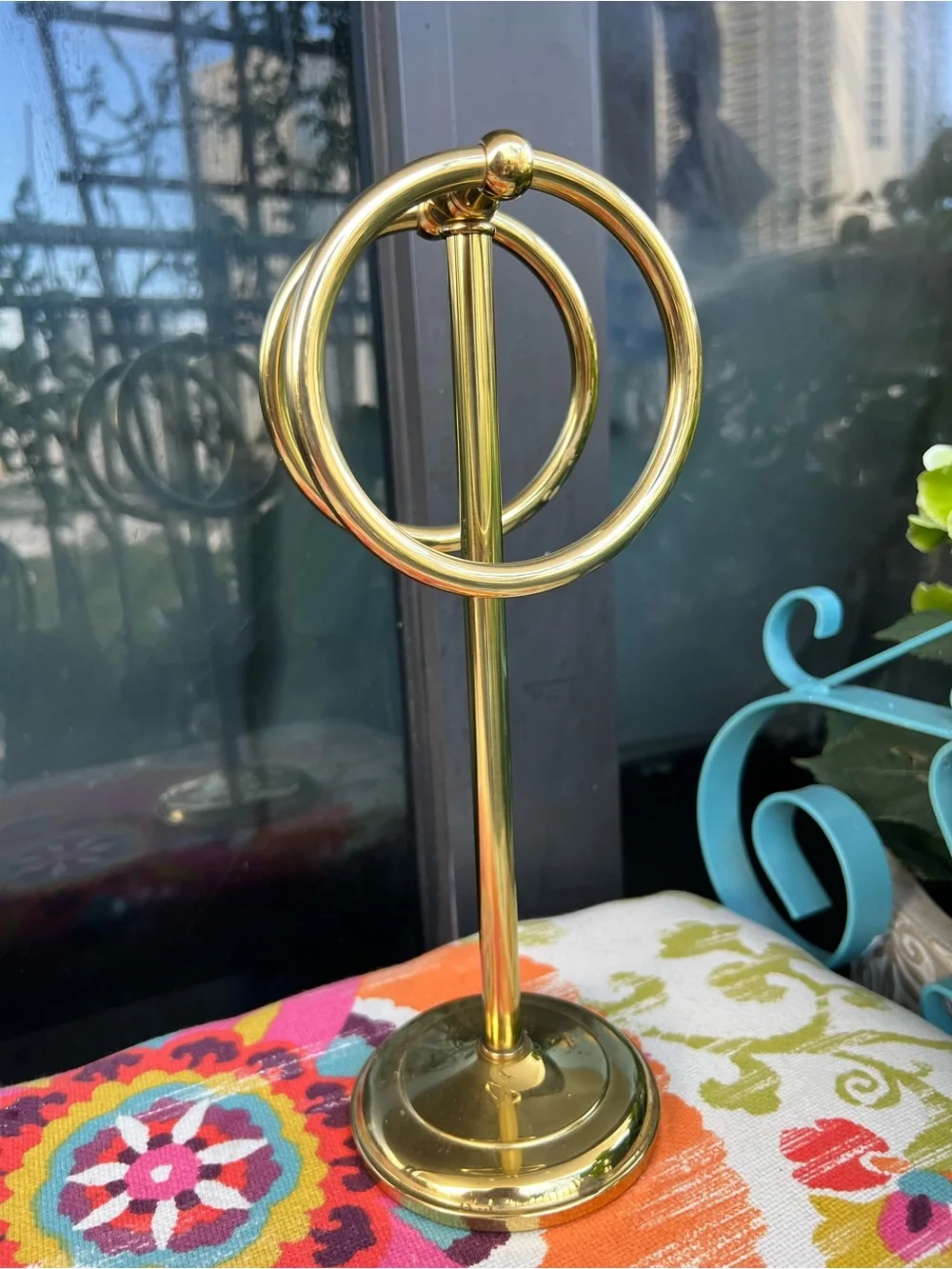 Vintage Hollywood Regency Solid Brass Double Towel Ring Countertop Vanity Holder